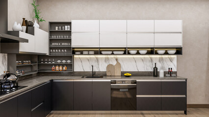 3d rendering modern kitchen advanced interior scene design