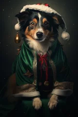 Foto op Canvas Christmas illustration of a dag in a kings cape for christmas like a christmas carol pantomime  © Amanda