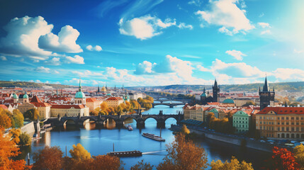 Fototapeta na wymiar Prague city Beautiful Panorama view