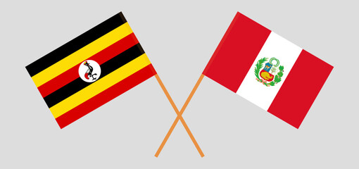 Crossed flags of Uganda and Peru. Official colors. Correct proportion