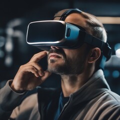 a Man using virtual reality glasses