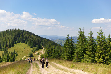 Fototapeta na wymiar Carpathian / Ukraine - 07.09.2023, people in the Carpathian mountains, amazing views of the earth planet, mountains and forests of Ukraine, mountain view 