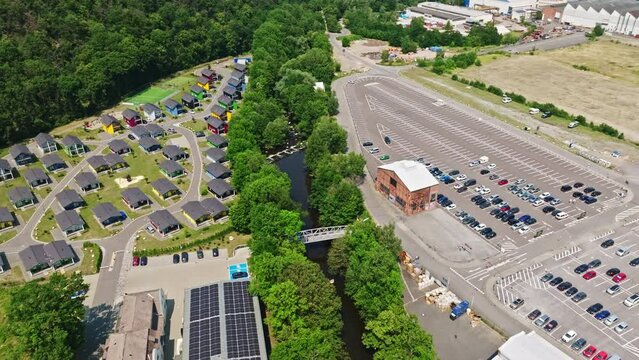 Aerial drone view of bode river in thale , Germany
