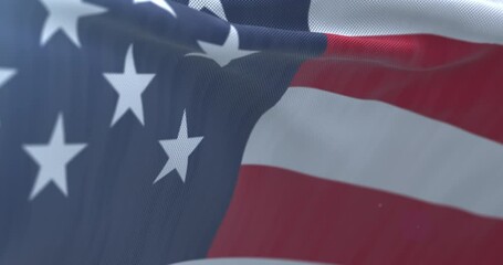 Detail of Flag of United States of American waving slowly. Loop