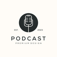 device microphone vintage logo vector minimalist illustration design, podcast audio symbol design