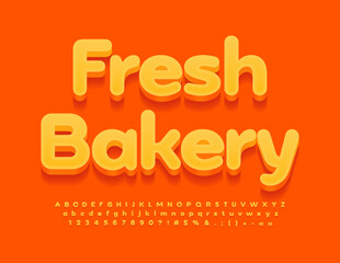 Vector creative advertisement   Fresh Bakery. Orange 3D Font. Artistic Alphabet Letters, Numbers and Symbols set