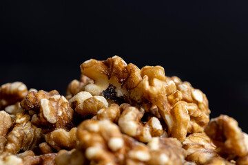 Walnut kernel on the kitchen table during cooking