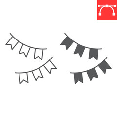 Garland line and glyph icon, oktoberfest and celebration, decor vector icon, bunting vector graphics, editable stroke outline sign, eps 10.