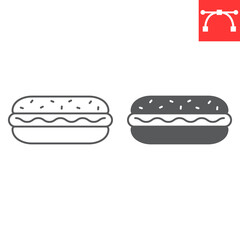 Hot dog line and glyph icon, oktoberfest and fastfood, bratwurst sausage in bun vector icon, vector graphics, editable stroke outline sign, eps 10.