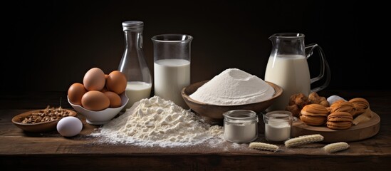 Ingredients needed for baking include flour, eggs, salt, sugar, and milk.