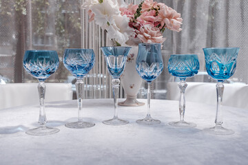 Exquisite aquamarine vintage crystal wine glass