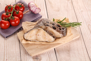 Raw wolffish steak for cooking