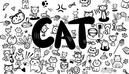 Cat background drawing , cat line vector illustration. © danai