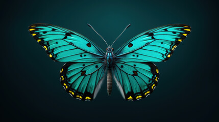 Colorful butterfly in studio lighting with wings spread, vibrant blue colors, macro generative ai shot