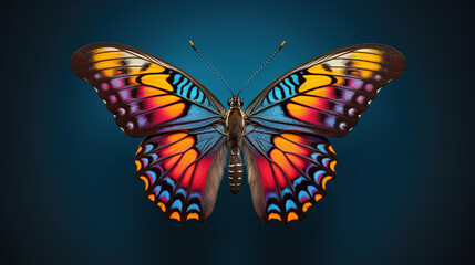Colorful butterfly in studio lighting with wings spread, vibrant colors, macro generative ai shot