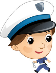 Cartoon character policeman boy at work isolated illustration for children