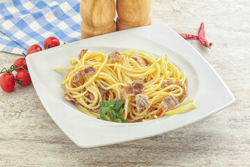 Spaghetti carbonara pasta with bacon