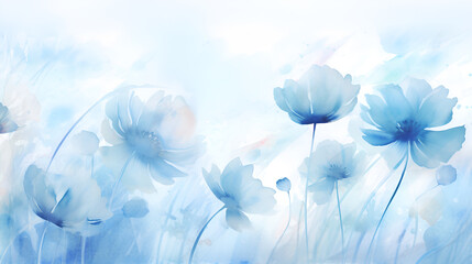 Fototapeta na wymiar blue sky and flowers watercolor background 