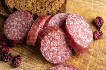 Sausage of moose meat cut into pieces