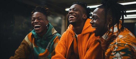 African-American boys laughing happily together. - obrazy, fototapety, plakaty