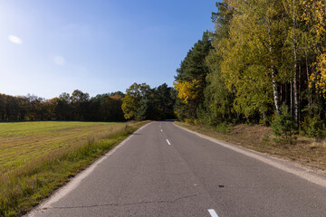 Paved road in the autumn season in sunny weather