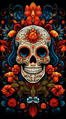 Day of the dead drawn. mexican sugar skull art