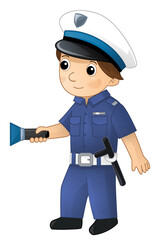 Cartoon character policeman boy at work isolated illustration for children