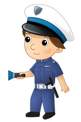 Cartoon character policeman boy at work isolated illustration for children