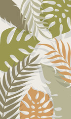 hand drawn abstract tropical leaves background