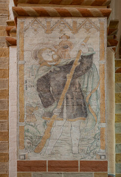 christopher carrying the christchild on his shooulder, a medieval fresco
