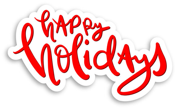 HAPPY HOLIDAYS red brush lettering sticker on transparent background