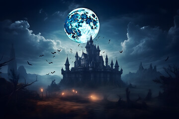 Haunted Castle Under a Full Moon Generative ai 
