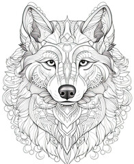 Fototapeta premium Mandala, black and white illustration for coloring animals, dog.