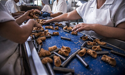 Empty Sicilian cannoli factory, classic sweet from southern Italy usually filled with sweet ricotta.
