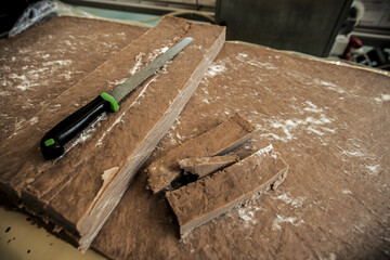 Empty Sicilian cannoli factory, classic sweet from southern Italy usually filled with sweet ricotta.