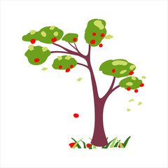 Seasons, trees in different periods. Vector illustration, concept of change of seasons. Spring Summer Autumn Winter.