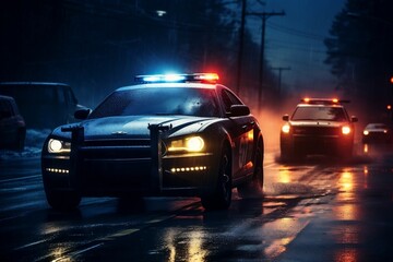 Fototapeta na wymiar Police Patrol Cars and Flashing Lights. Generative AI