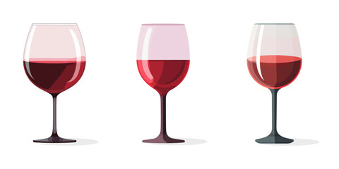 Set transparent wine glass in flat design isolated on white background. Vector illustration