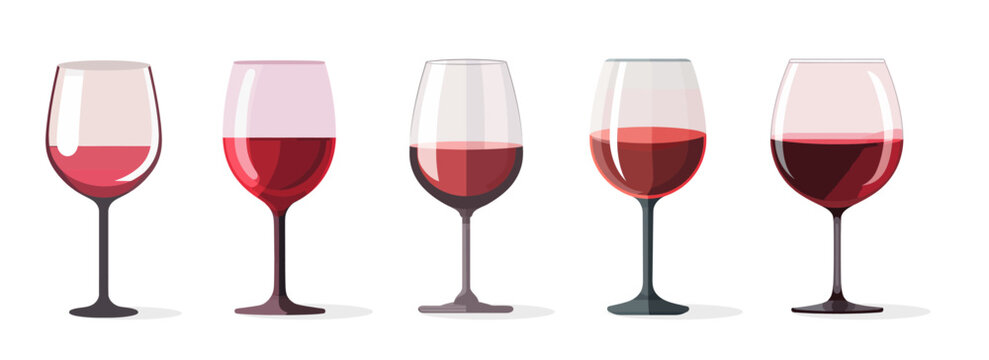 Set transparent wine glass in flat design isolated on white background. Vector illustration