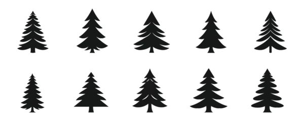 Fototapete Feenwald set of Christmas tree silhouettes on white background. Vector illustration