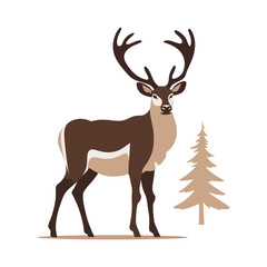 Deer in a flat style on a white background. Reindeer icon. Vector illustration