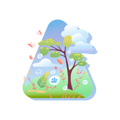 Seasons, nature in different periods. summer. Vector illustration, sticker, concept of change of seasons. Banner.