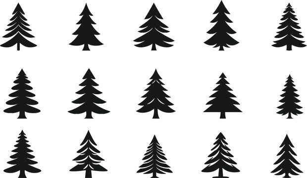 set of Christmas tree silhouettes on white background. Vector illustration