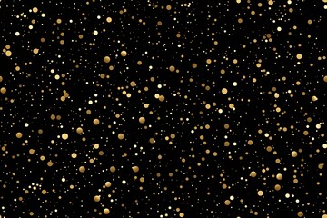Black seamless pattern with golden glitter, sequins. Applicable for wrapping paper, print. Background with shiny sparkles, particles. Repeatable texture. Celebration, festive, event. Generative AI.
