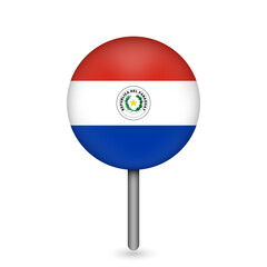 Map pointer with contry Paraguay. Paraguay flag. Vector illustration.