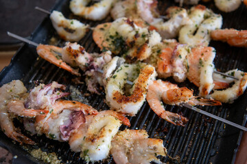 grilled fish squid shrimp perch and squid typical dish