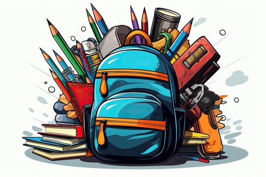 illustration of Organized Backpacks and Books: Ready for School
