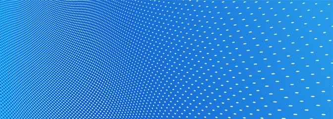 Blue dots in 3D perspective vector abstract background, multimedia internet information theme, wave stream of science technology or business blank template for ads.