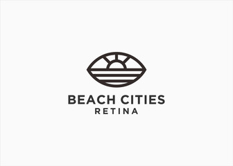 eye with beach logo design vector silhouette illustration