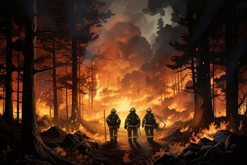 Firefighters Fearlessly Tackling a Burning Blaze. Generative AI